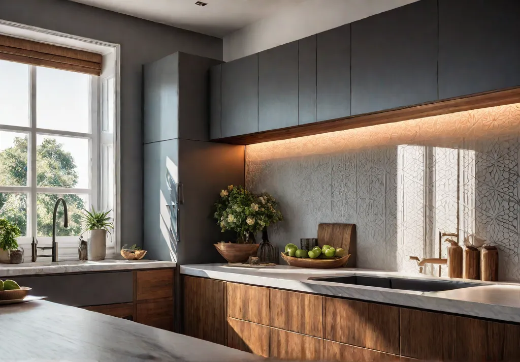 A charming traditional kitchen with white cabinets featuring intricate carvings and glasspanedfeat