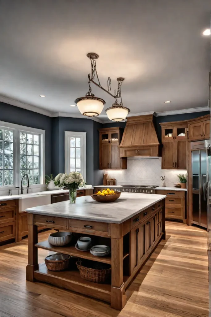 Oak kitchen with butcher block island