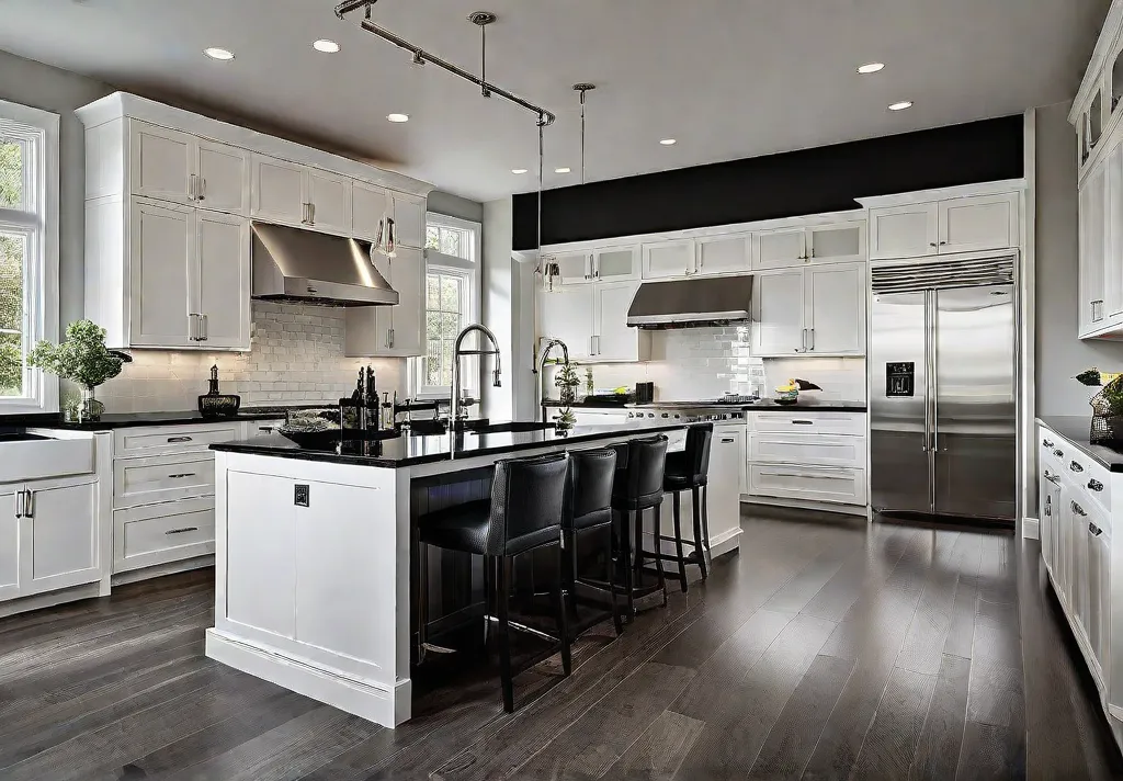 A modern kitchen bathed in natural light showcasing white shaker cabinets pairedfeat