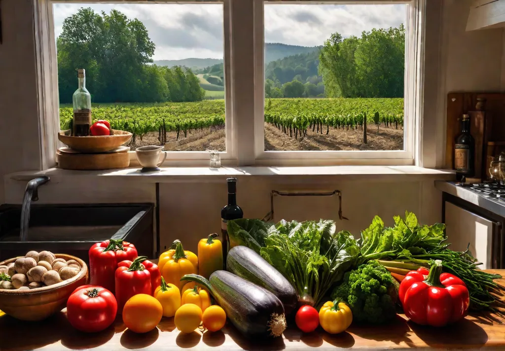 A rustic wooden table laden with a bountiful harvest of heirloom vegetablesfeat