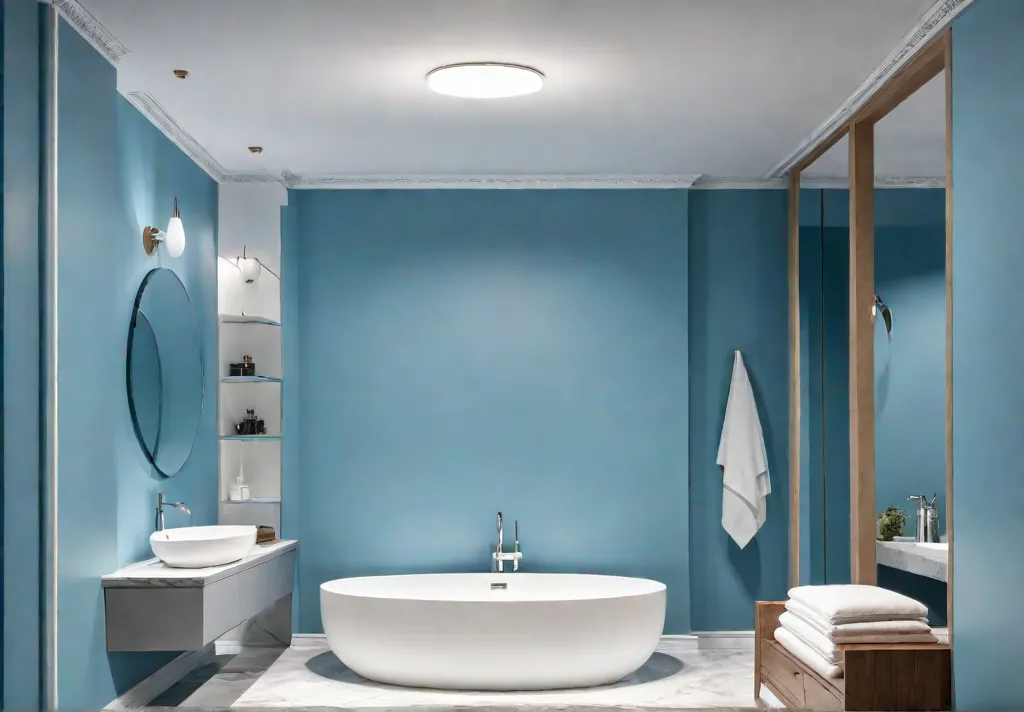 A small bathroom with a coastal theme featuring a wallmounted toilet andfeat