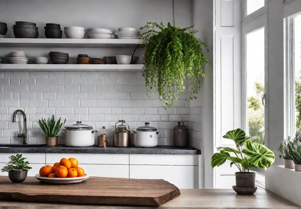 A small bright kitchen bathed in natural light with white cabinets lightfeat