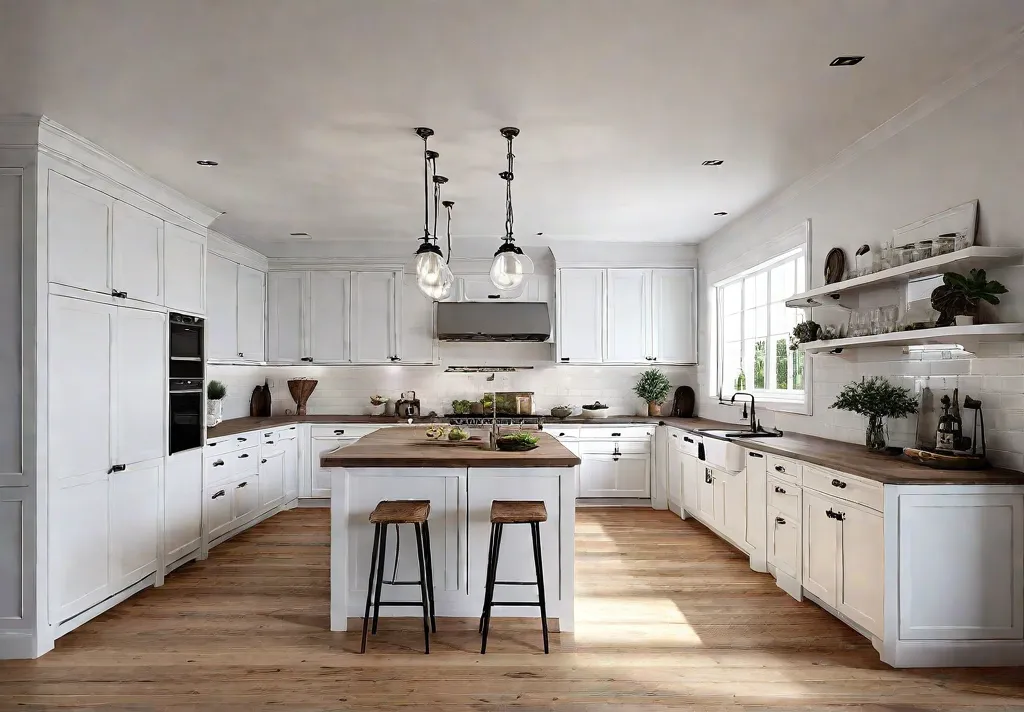 A sundrenched white kitchen with large windows warm wood floors and afeat