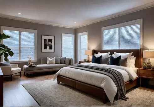 A serene bedroom with walls painted in a warm earthy taupe naturalfeat